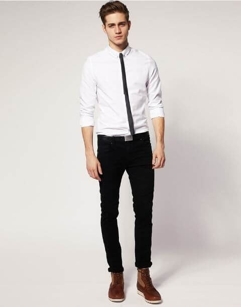 Black Dress Trousers, White Button-Up Shirt, and Black Dress Shoes